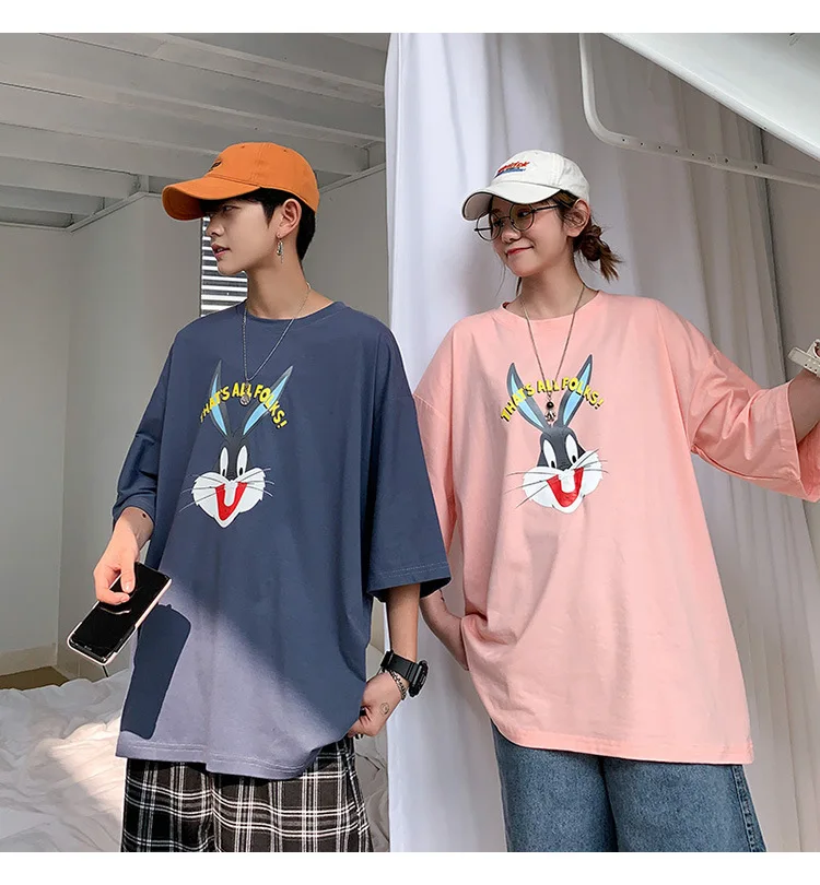 

Wholesale man clothes Retro cartoon animation short sleeve T shirt couple's loose collar 1/2 sleeve top for man and women