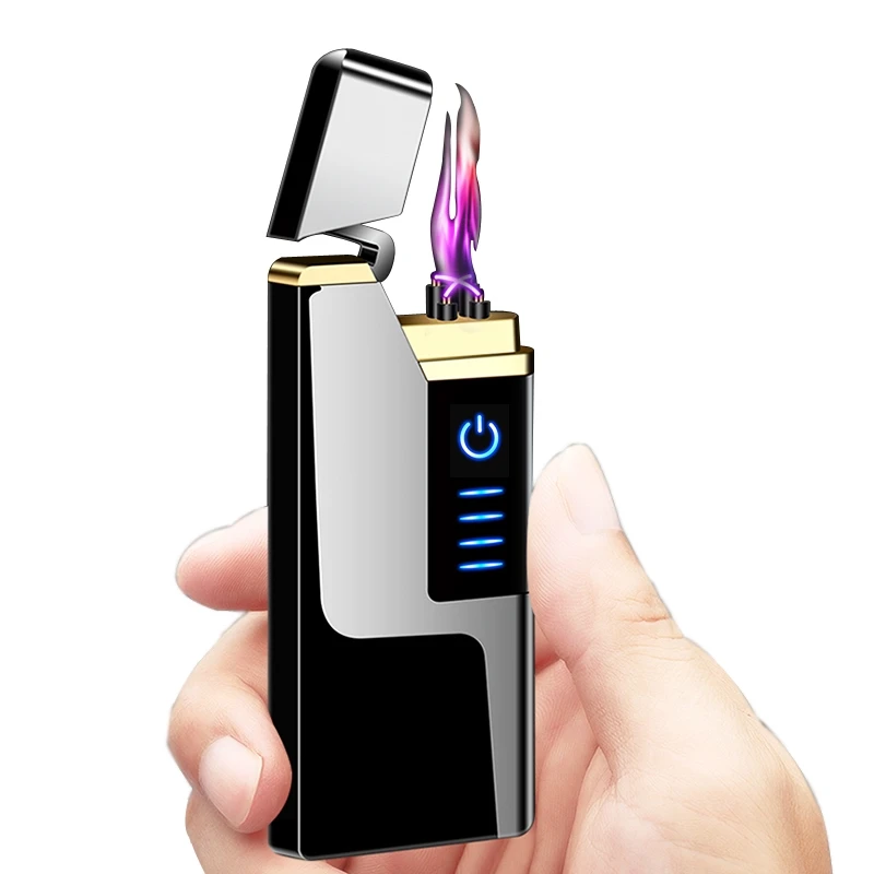 

New creative wind proof touch sensitive electronic cigarette lighter double arc, power display, USB lighter