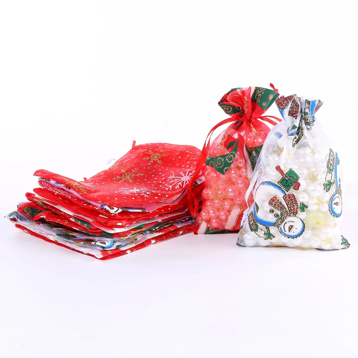 

Promotional Wedding Decoration Gift Bags 4*6inch Christmas Organza Bags Trendy Snowflake Jewelry Packing Bags