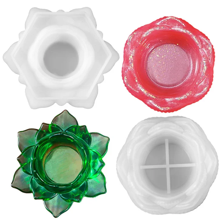 

New Silicone Flower Candle Resin Molds Epoxy Lotus Tealight Candlestick DIY Craft Casting Holder Making Mold