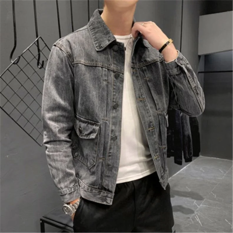 

Designer Autumn Men's Gray Jeans Jackets