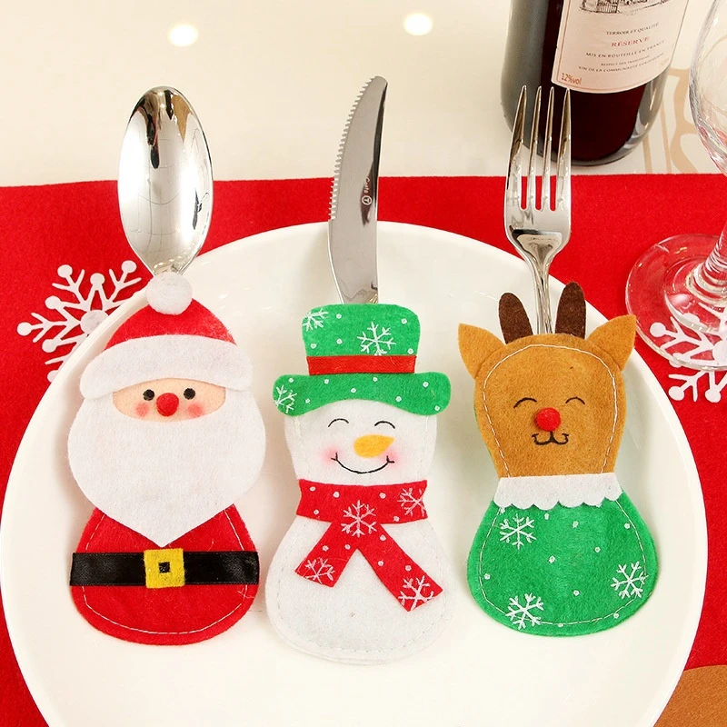 

New Arrival High Quality Felt Christmas Cutlery Cover Set Tableware Decoration