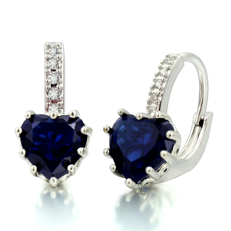 

Wave crystal Gemstone Cobalt Blue Cubic Zircon Heart Charm Lever back Earring Office Ladies Mother Party Luxury Jewelry