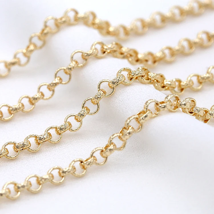 

New Design 14K Gold Plated Textured Shape Link Brass Chain for Necklace Bracelet Making