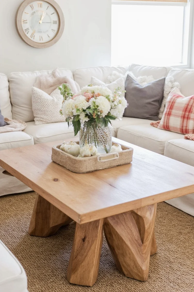 Candles in glass jars placed strategically on a coffee table