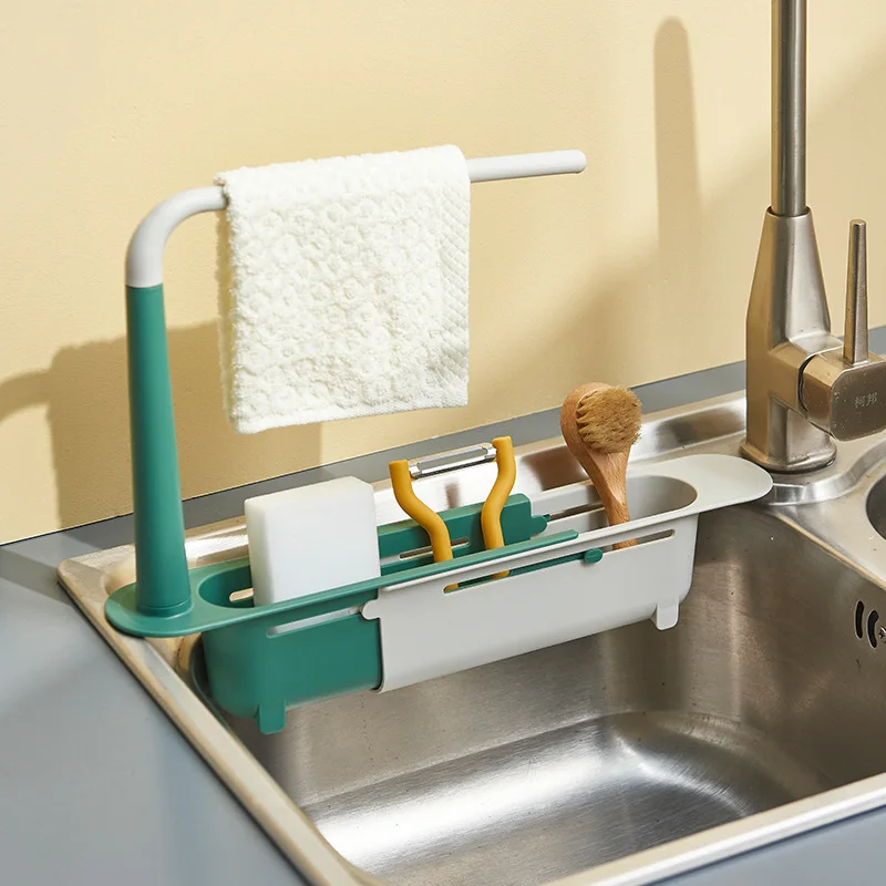 

Telescopic Sink Shelf Kitchen Sinks Organizer Soap Sponge Holder Sink Drain Rack Storage Basket Kitchen Gadgets Accessories Tool, Customized color