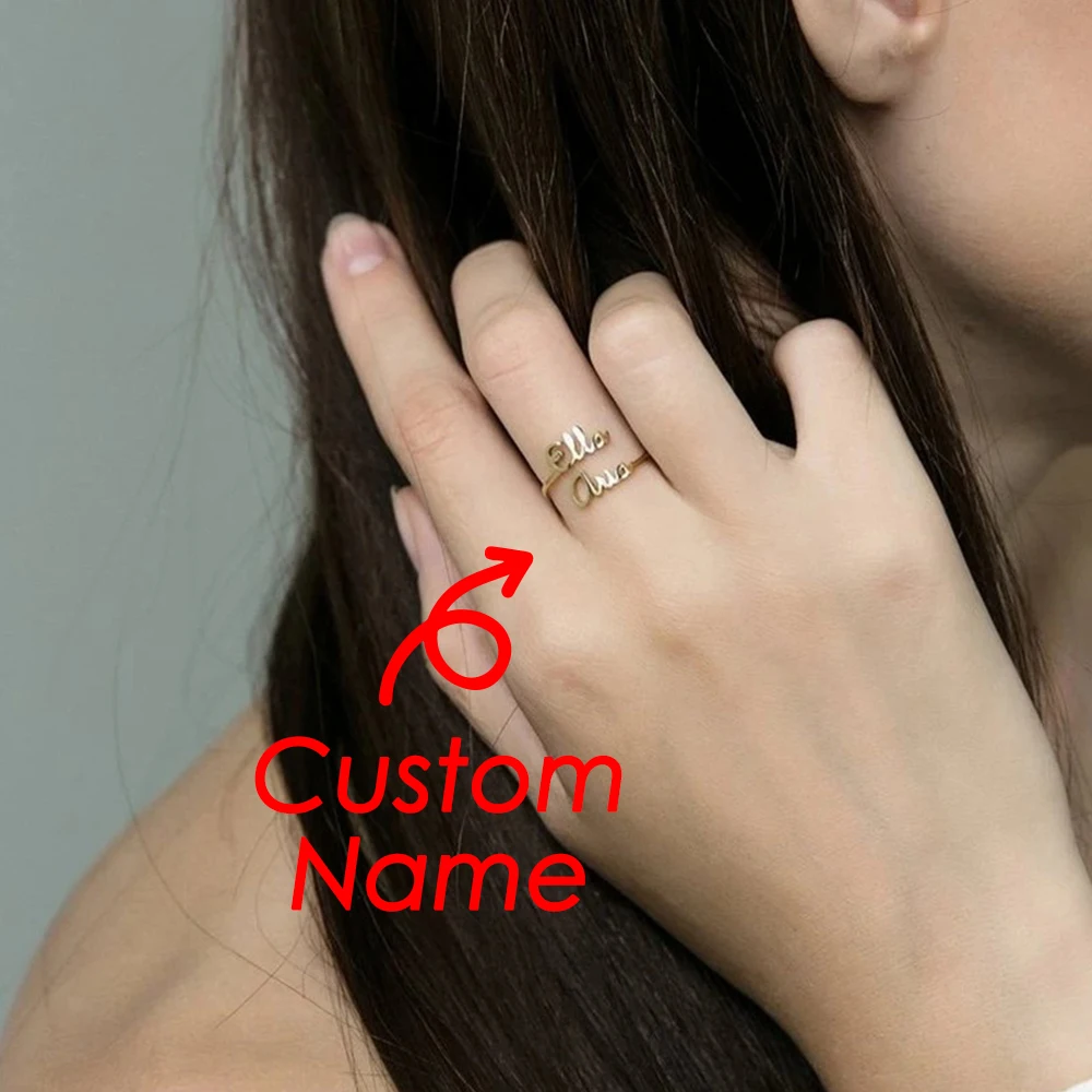 

Valentine's Gift Custom Name Ring Adjustable Ring Stainless Steel Jewelry Men Women Adjustable Openings Ring, Rose gold/14k gold/silver