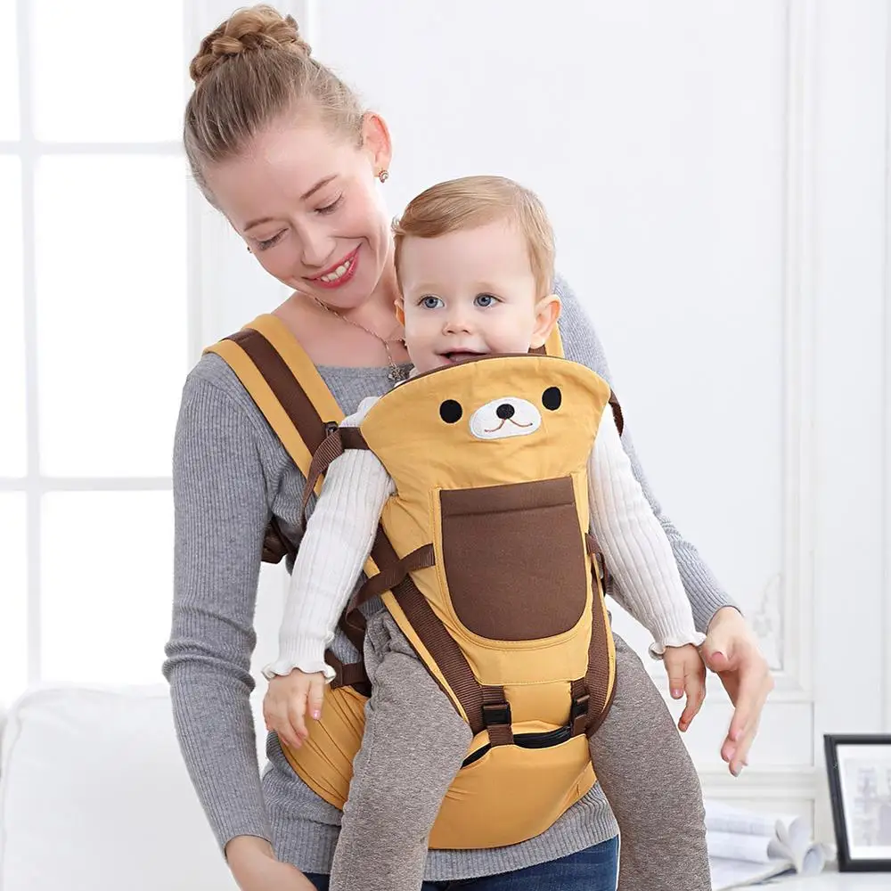 

Breathable ergonomic waist stool Multifunction safety baby sling hipseat comfort kangaroo backpack, Yellow+brown,pink+gray,blue+red,green+gray