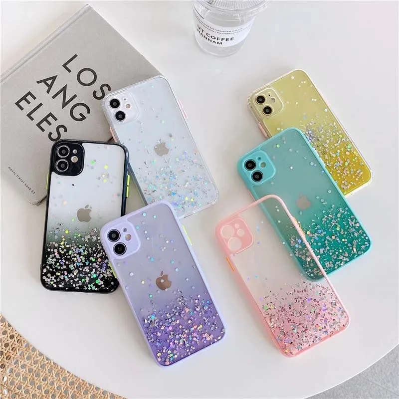 

Glitter Bling Sequins Case For iPhone 11 Pro Max Shine Star Transparent Case For Samsung Galaxy Note 10 Plus Soft TPU Cover