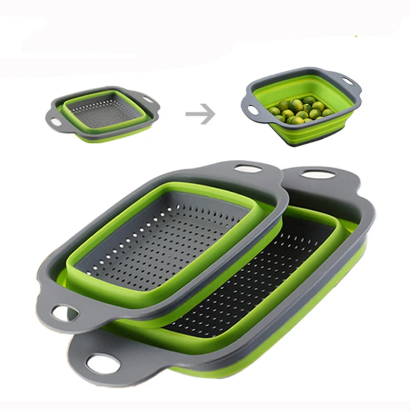 

New Rectangle Foldable Sink Drain Basket Multi-Function Telescopic Wash Fruit Bowl Storage Basket, 4 colors for choose