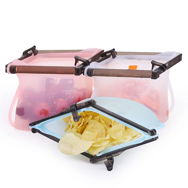 

500-1500ML Hot selling high quality outdoor multifunctional large slicon in box fruit waterproof food storage bags, White