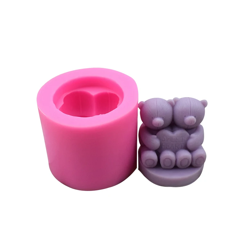 

B-3017 DIY Bear 3D Silicone Mousse Molds Ice Ball Molds for Decorating Fondant Cakes candle mould, White,pink or random