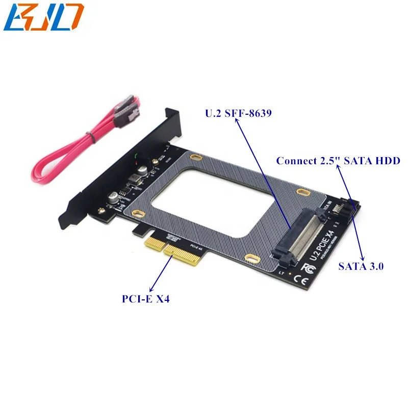 

U.2 SFF-8639 U2 NVME SSD Adapter to PCI-E PCIe 3.0 4X Expansion Riser Card With Sata 3.0 7Pin Connector