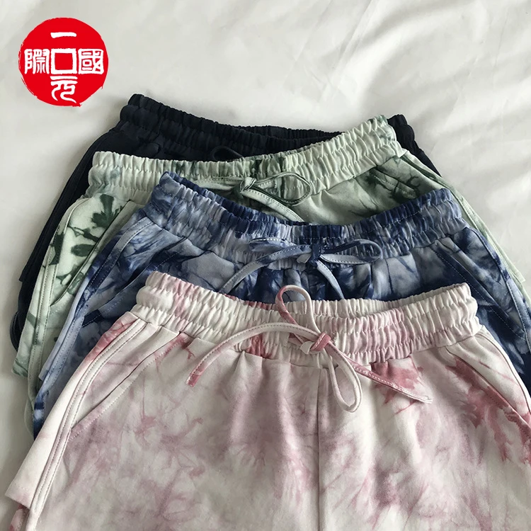 

2021 summer loose plus size tie-dye wide-leg pants ladies casual sports shorts