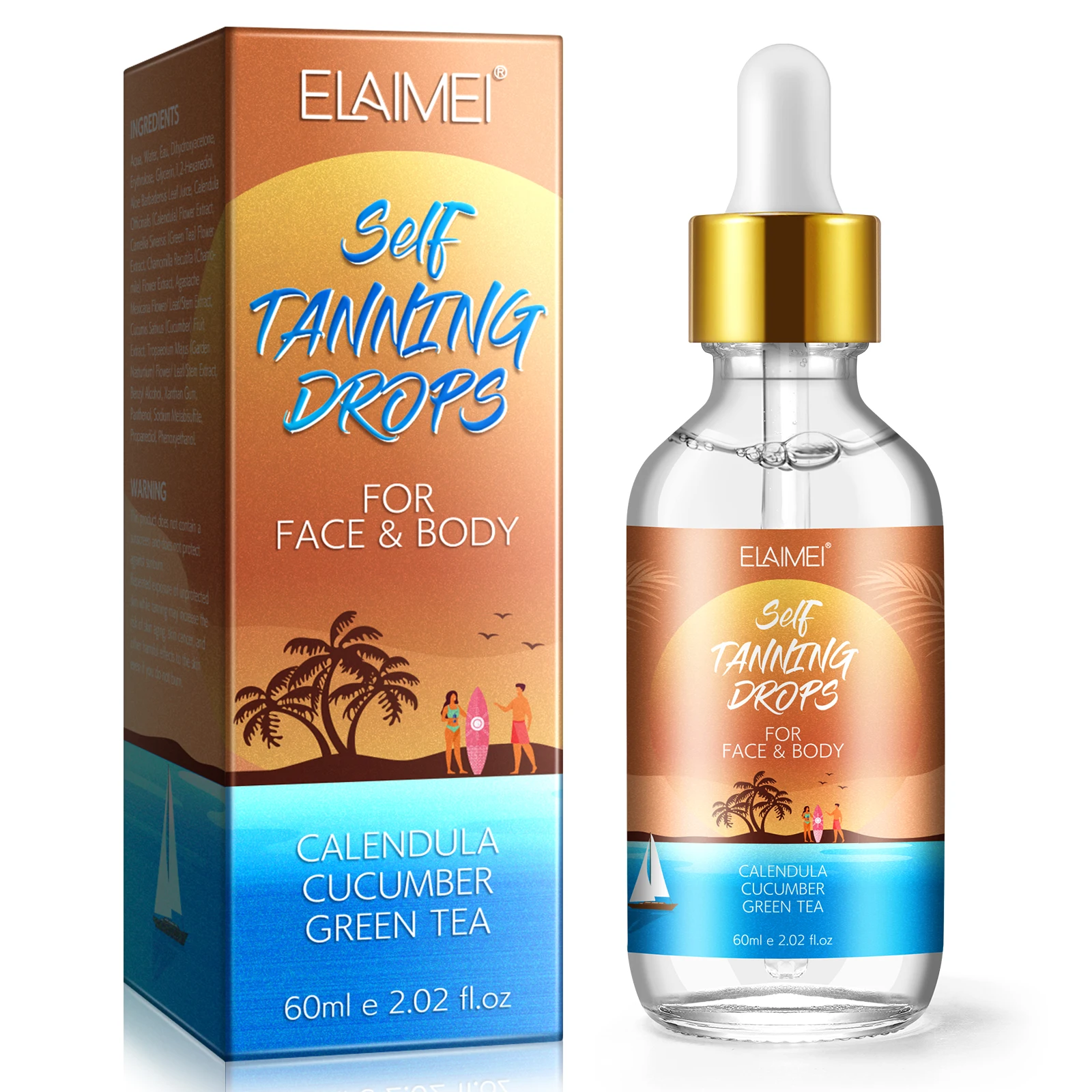 

ELAIMEI organic accelerator body face self tanning dropstanning serum herbal private label self sun tanning oil