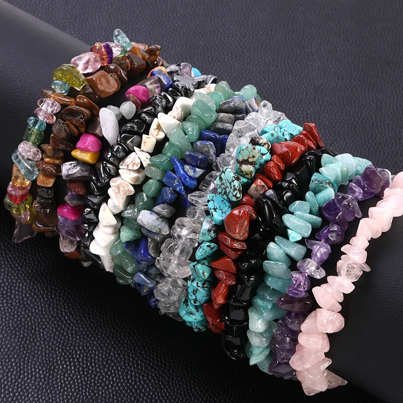

Irregular Chips Natural Stone Stretch Charm Bracelets Bohemian Natural Crystal Crushed Stone Bracelet for Women (KB8333), As picture
