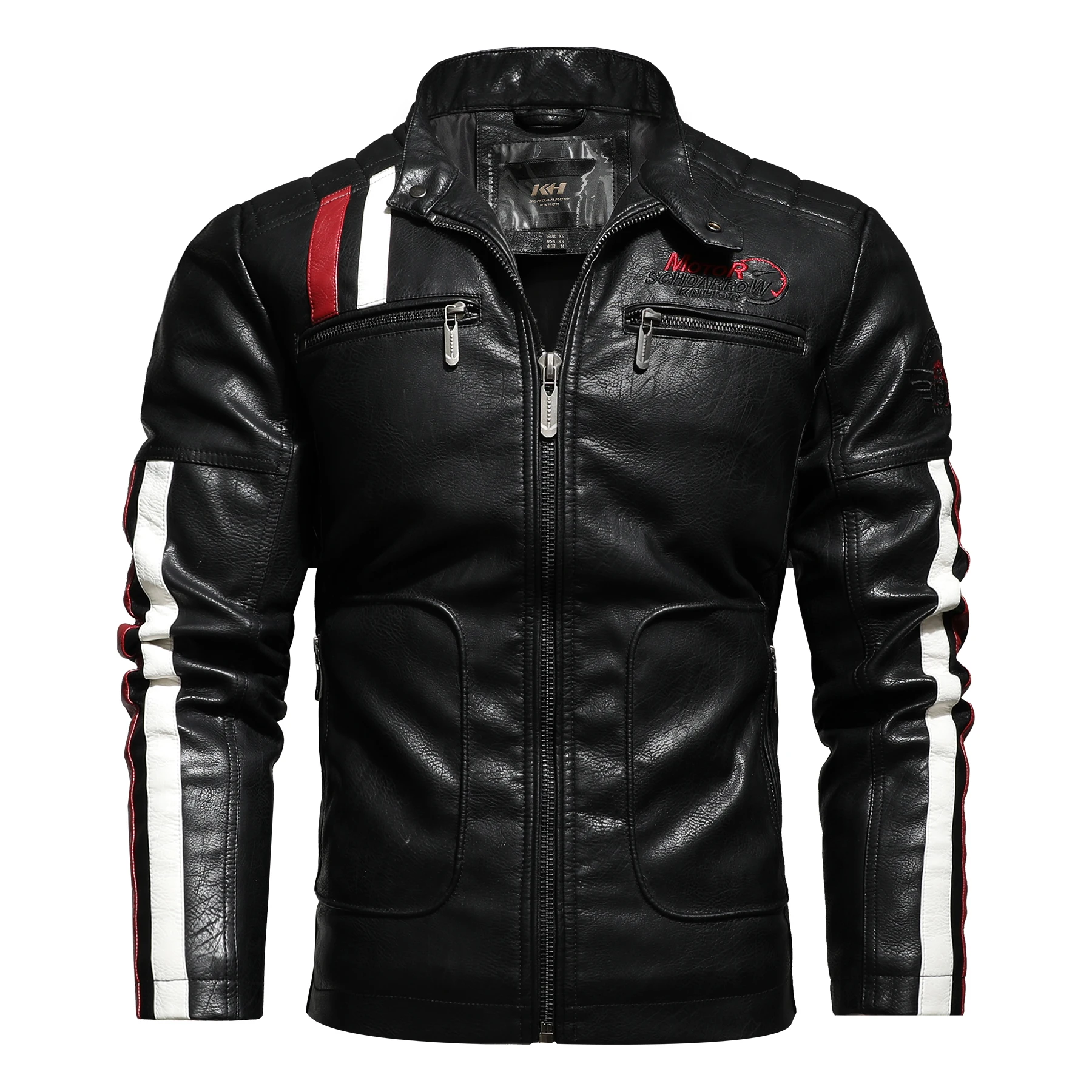 

LEVEL KH-168 Autumn Winter Men's Leather Jacket Casual Fashion Stand Collar Chaqueta De Moto, 2 colors