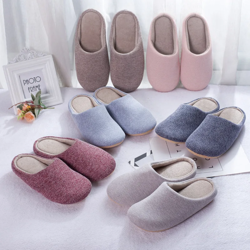 

Comfortable Cotton Upper Memory Foam House Shoes Flat Closed Toe Ultra Lightweight Japanese Indoor Slippers for Women And Men, Chocolate,dark grey