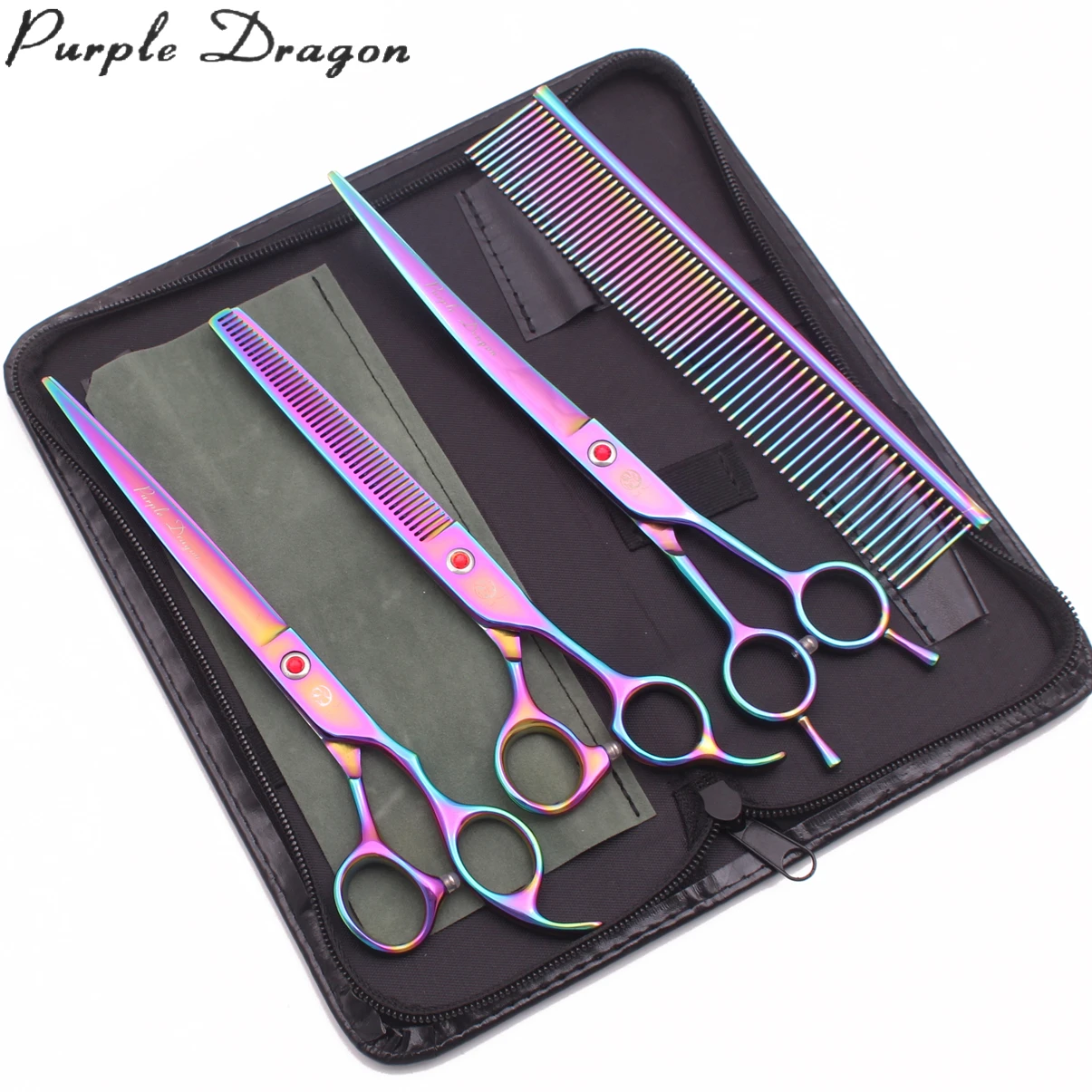 

Dog Grooming Scissors Set 8" Purple Dragon JP 440C Pet Grooming Scissors Straight Scissors Thinning Shears Curved Shears Z3005, Gold