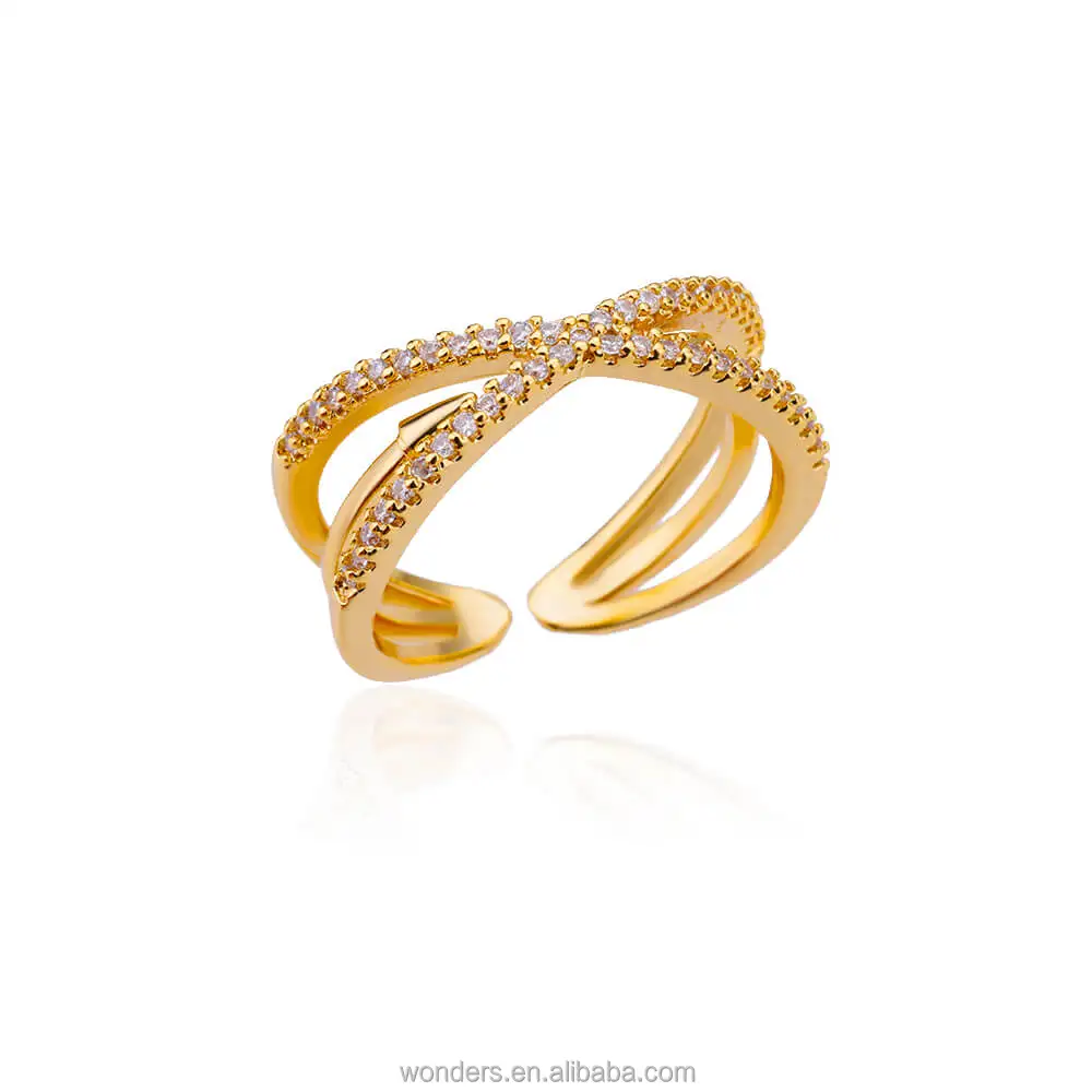 

Slim Cross Twisted Ring 18k Gold Plated Cubic Zirconia Open Statement Rings for Women