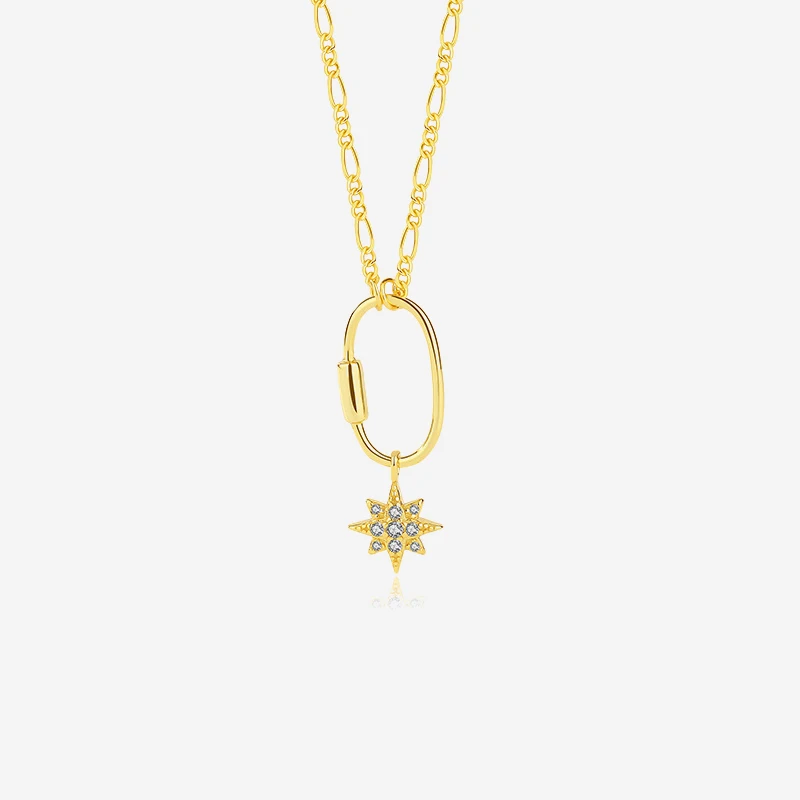 

VIANRLA Sterling Silver Geometry Star Pendant 925 Chain Zirconia Jewelry Necklace 18k Gold Plated Handmade Drop Shipping