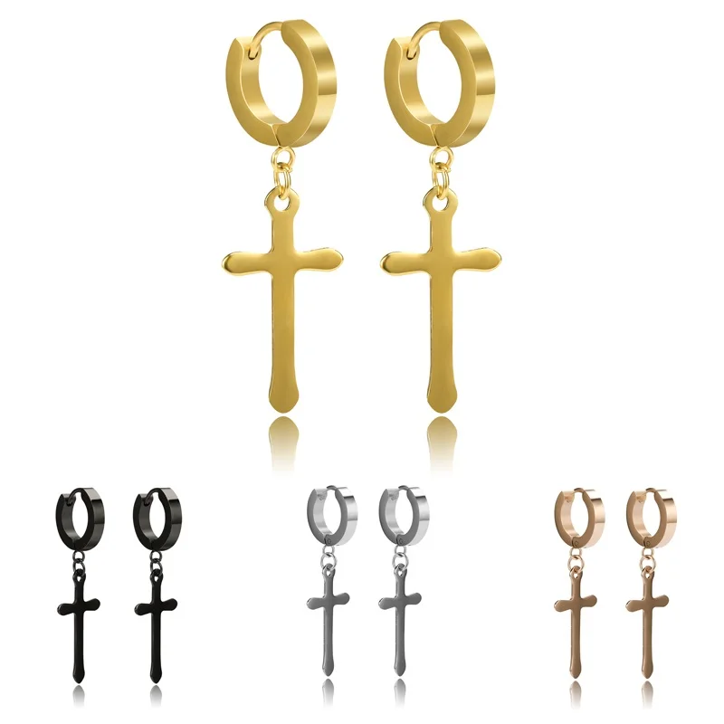 

Last Design Unisex Drop Earrings Stainless Steel Cross Huggie Earring Fashion Woman Antiallertic Hoop Earrings