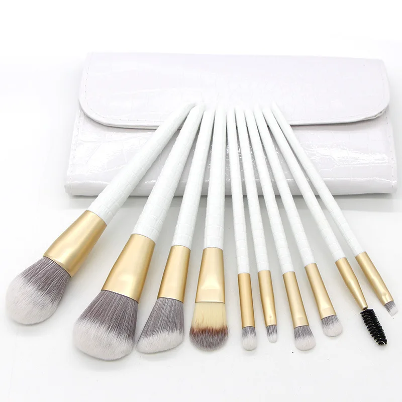 

10pcs brush makeup set Black Luxury Makeup Brush Set Kit Wholesale Wood Handle Private Label foundation Cosmetic makeup brushes, Black white