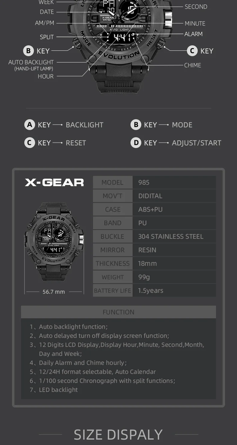 X-gear Al Fajr Custom Logo Army Brand Stainless Steel Digital Watch Men