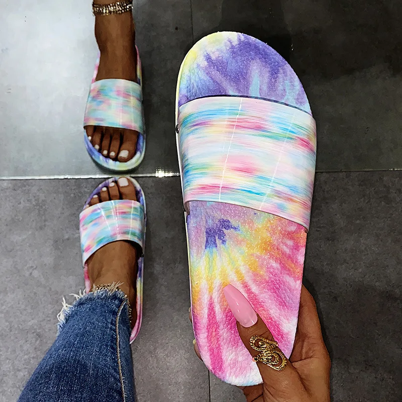 

Women's thick-soled soft-soled colorful bathroom slippers mid-heel beach slippers outer wear female sandals, Picture color