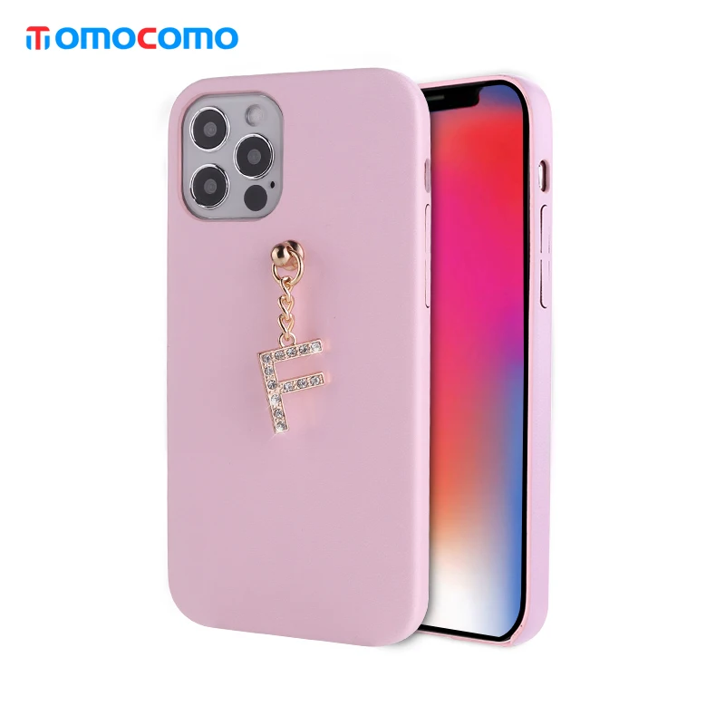 

Personalization Name PU Leather Cowhide Phone Case For iPhone 11 12 Pro Mini Max X XR XS 7 8Plus Pendant Metal Letters Cover, 6 colors