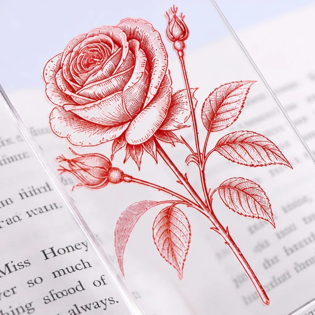 Botanical rose illustration with micro-relief UV texture
