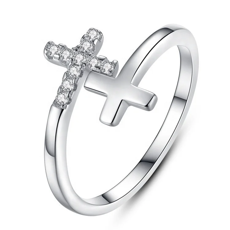 

Charming Jewelry Crystal Cross Platinum Plated Opening Heart-shaped Simple Ring