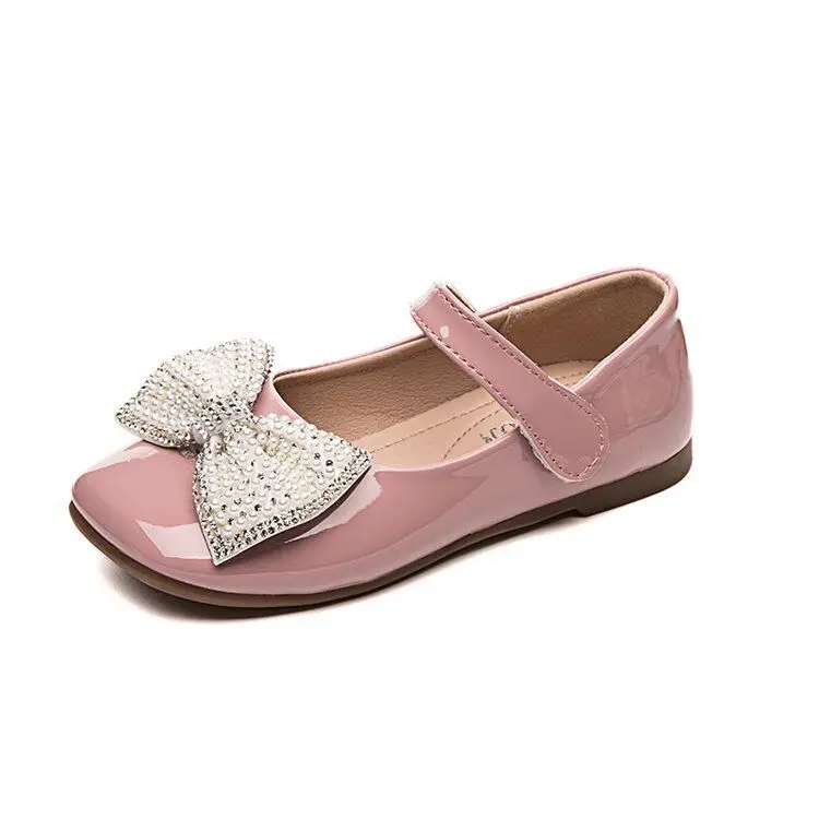 

Retail PU ballet casualshoes for kid girls with fake pearl bling bling diamond bow and strap back
