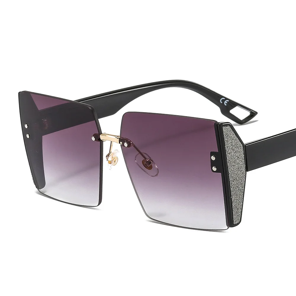

New Square Frame Ladies Frameless Sun Glasses Shiny Patch Decoration Repair Face Fashion Large Frame Sunglasses