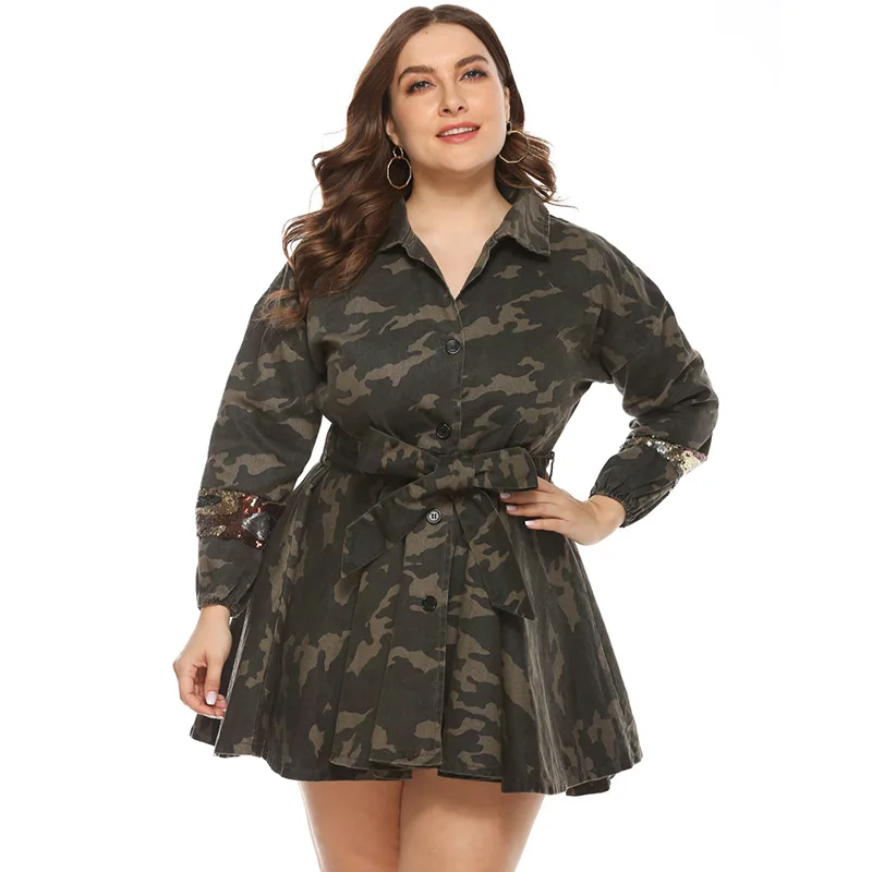 

Hot sale camouflage sequin umbrella skirt plus size coats for women, Photo color