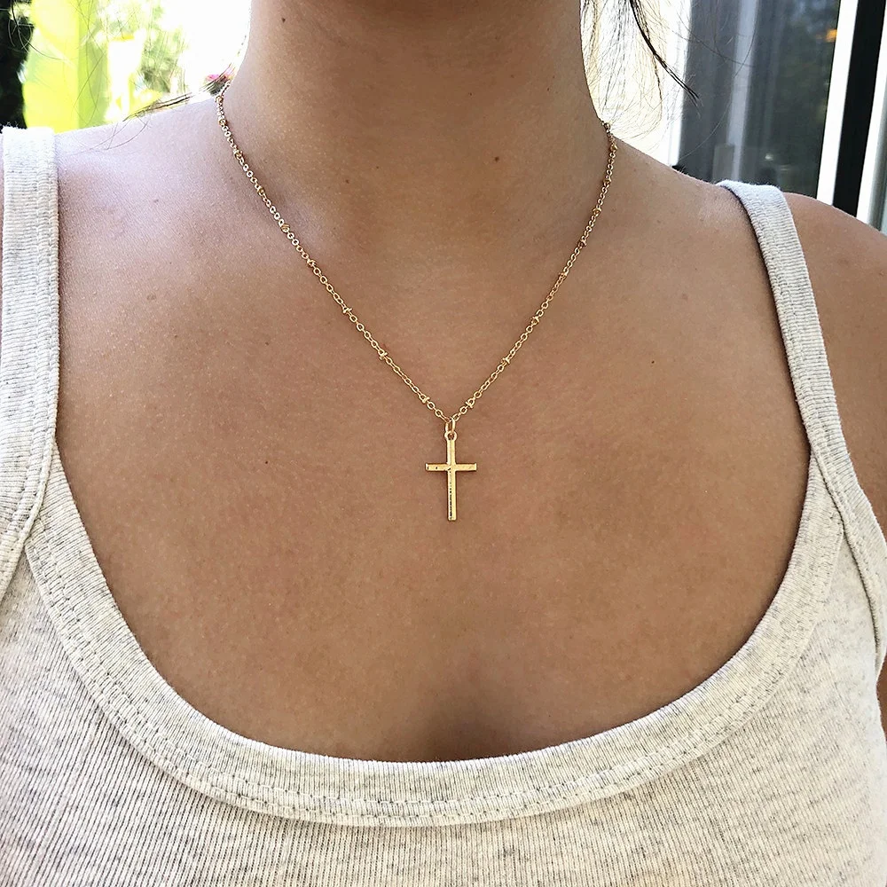 

Gold Chain Cross Necklace Small Gold Cross Religious Jewelry Simple Cross Pendant Necklace