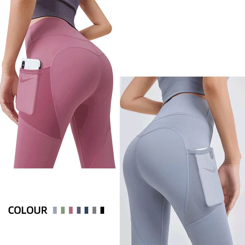 

L485 Women's Breathable High Waisted Yoga Pants with Mesh Pockets Running 4 Way Stretch Leggings