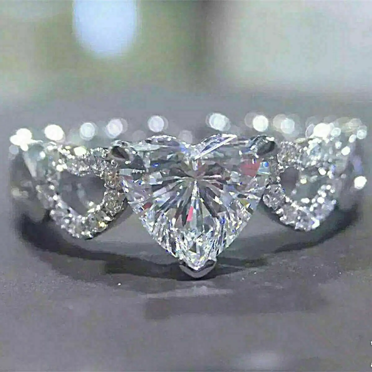

CAOSHI Wedding 2021 Sweet Hollow Gemstone Cubic Zircon Romantic Lovely Girls Women Silver Heart Shaped Eternity Ring