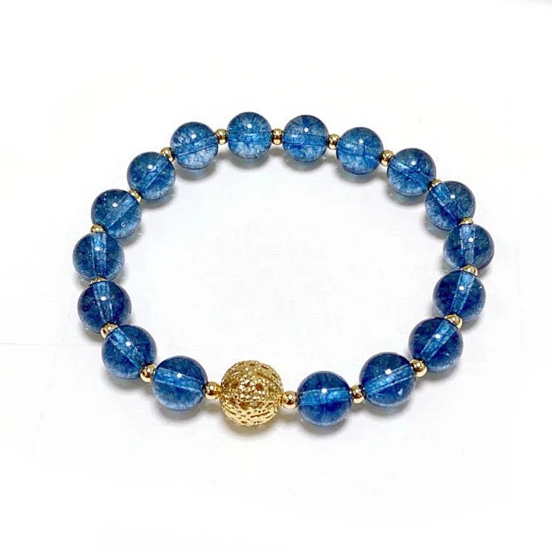 

Best selling blue popcorn crystal bracelet showing white ocean blue crystal bracelet fresh and simple temperament transfer beads, Picture
