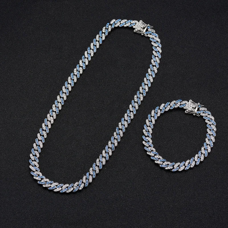 

New classic fashion jewelry hip hop men double color 9mm Cuban chain choker necklaces trendy punk iced out zircon link necklace