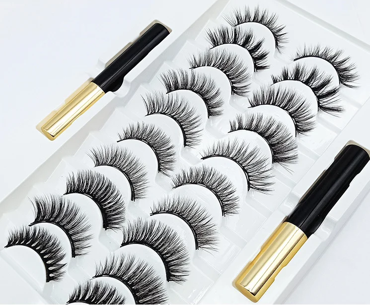 

M Private Label Free Sample 10 Pairs Magnetic Eyelash set eyeliner Handmade Lashes Set Natural