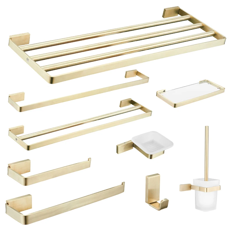 

modern design gold towel rack bathroom set accessories, Brushed finish
