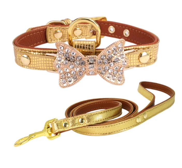 

Luxury Shiny Crystal Butterfly Bowknot Pet Neck Collar Lichee Pattern Dog Necklace Pet Supplies