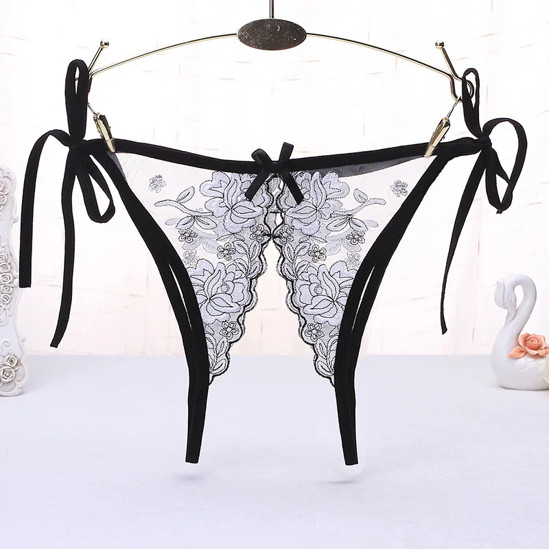 

Manufacturers wholesale Women Sexy Lingerie Lace open crotch crotchless Briefs Embroidered Sexy Net g string crotchless Panties