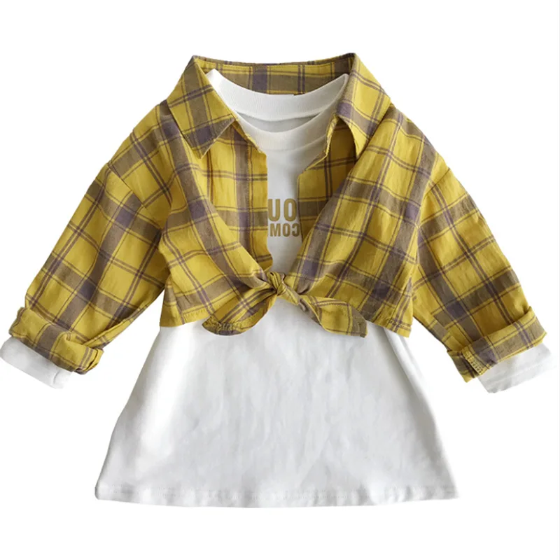 

Fashion Autumn Girl 2pcs Children Yellow Shirts And Dresses Kids Children Wholesale Children Boutique Clothing, Picture show