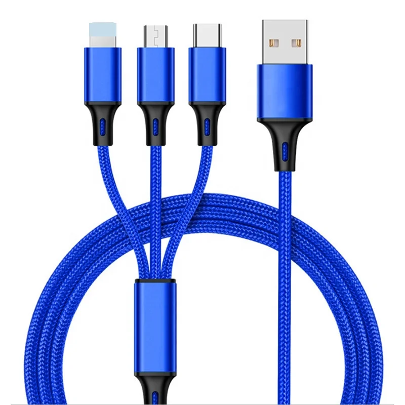

FREE SAMPLE 2020 1.2M 4ft 3 in 1 Nylon Braided USB Data Cable Type C Micro USB 8pin 3A Super Fast Charging For Iphone XS