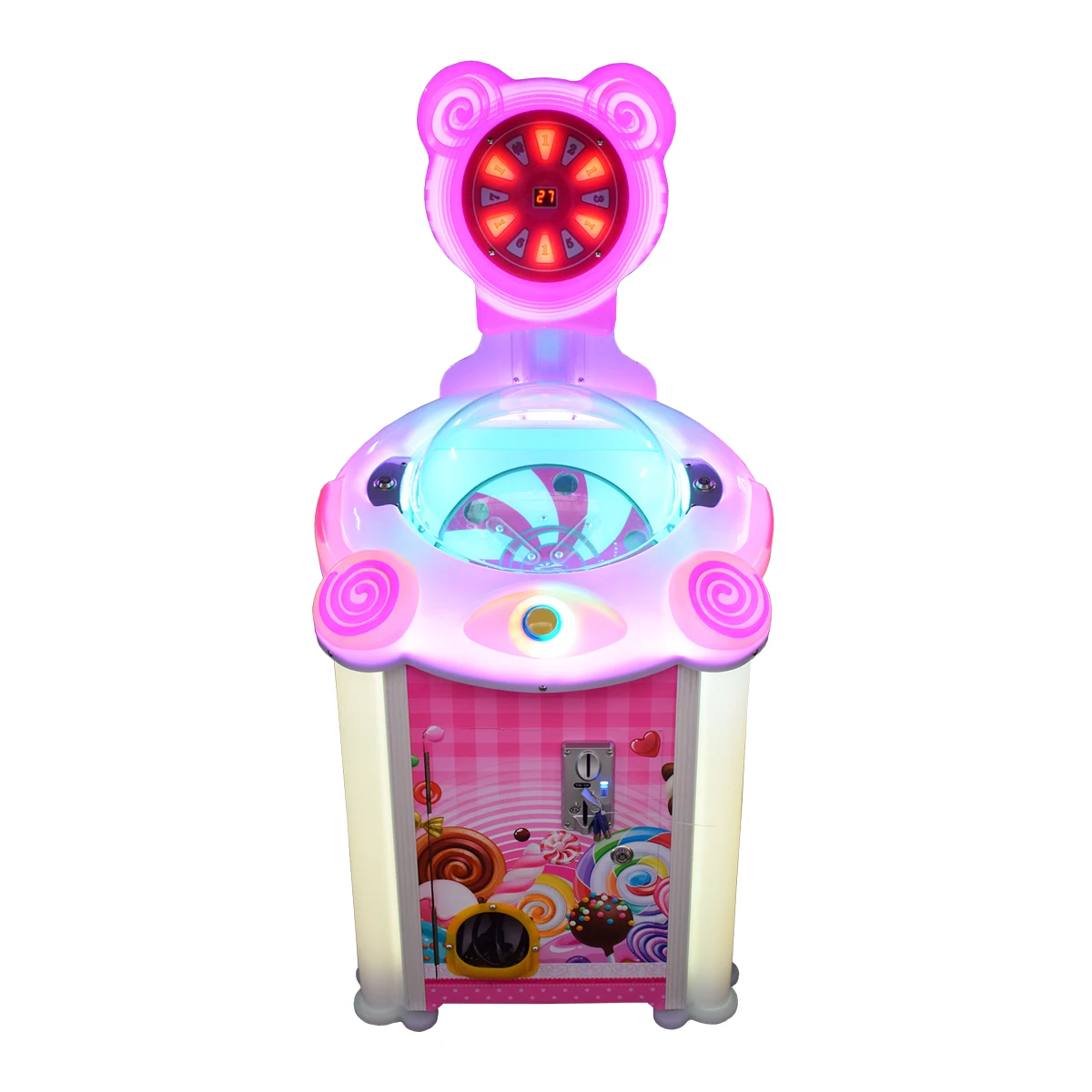 

lollipop vending game machine coin operated arcade candy vending machine earn money machine for sale, Pink