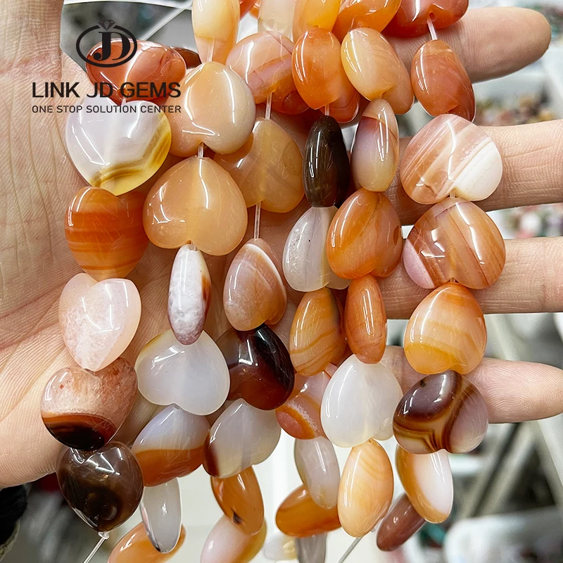 

20*8mm/25*10mm Heart Shape Natural Stone Beads Picture Agate Yellow Jade For Jewelry Making