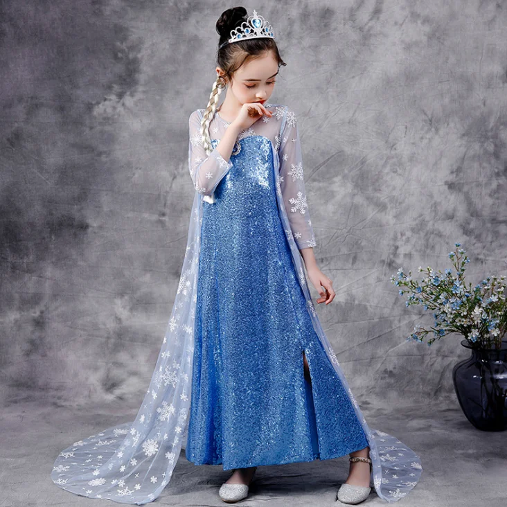 

Girls Fancy Elsa Princess Costume Dress Up Cosplay Birthday Party Dresses TV & Movie Costumes Children Girls, Blue