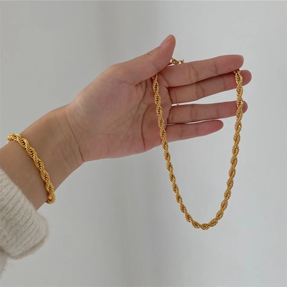EManco Women Hip Hop Bracelets Punk Metal Stainless Steel 14K Gold Plated  Twist Rope Chain Bracelet Jewelry Men